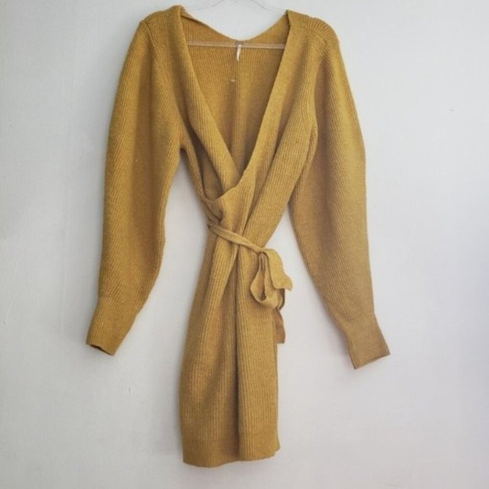 Free People Sienna Wrap Dress Mustard - Picture 2 of 9